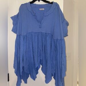 Free People Blue Ruffled Tunic